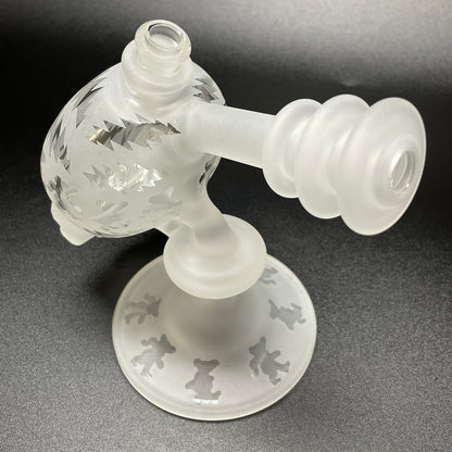 Paulie 2 Fingers Sandblasted Skull Dancing Bears & Bolts Bubbler with Frosted Neck