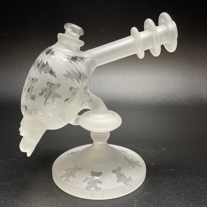 Paulie 2 Fingers Sandblasted Skull Dancing Bears & Bolts Bubbler with Frosted Neck