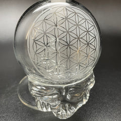Katherman Glass Sandblasted Skull Sacred Geometry Bubbler
