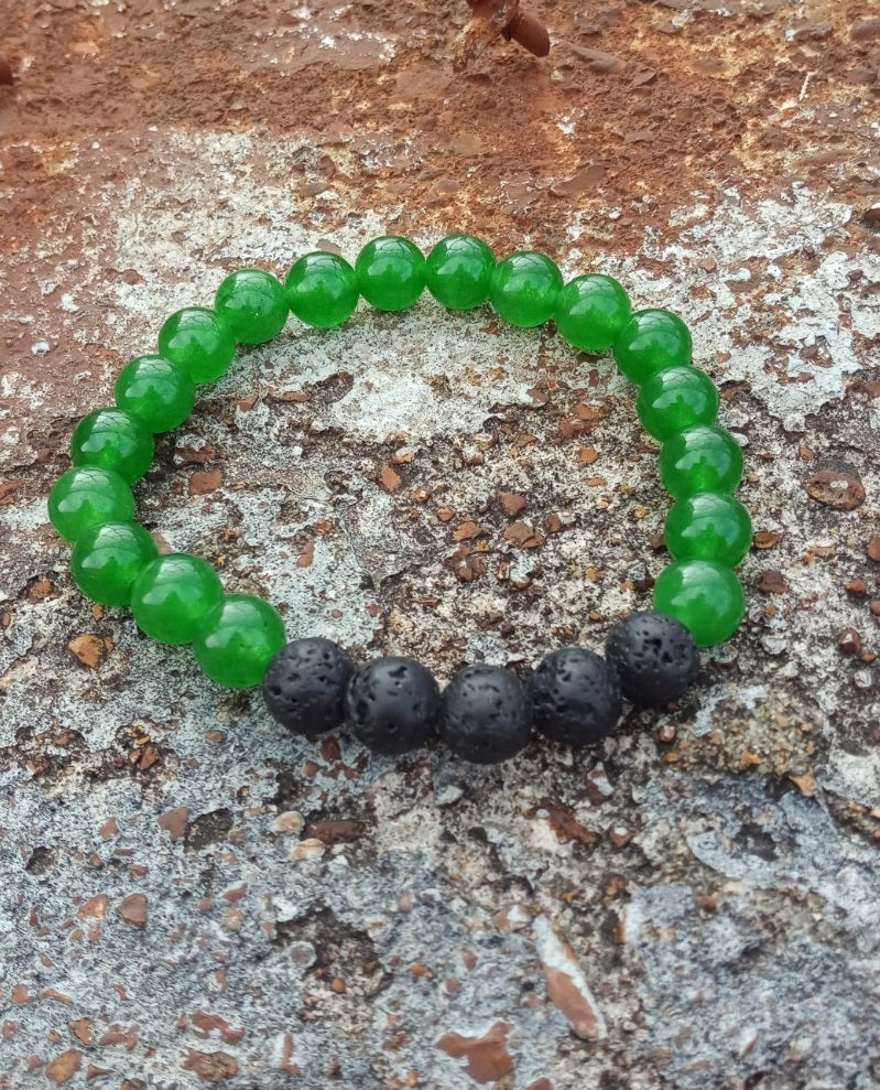 Lava Rock Green Jade Bracelet - 8mm