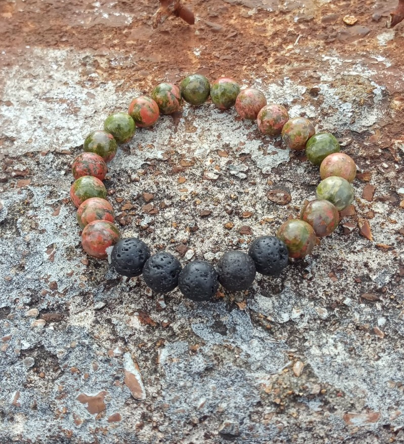 Lava Rock Unakite Bracelet - 8mm