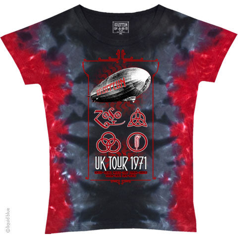 Led Zeppelin UK Tour 1971 Tie Dye Ladies T-Shirt