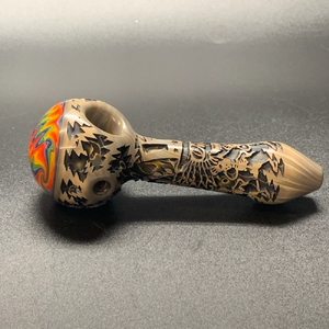 Liberty503 Glass Deep carve Reversal Cap Hand Pipe / Paisley