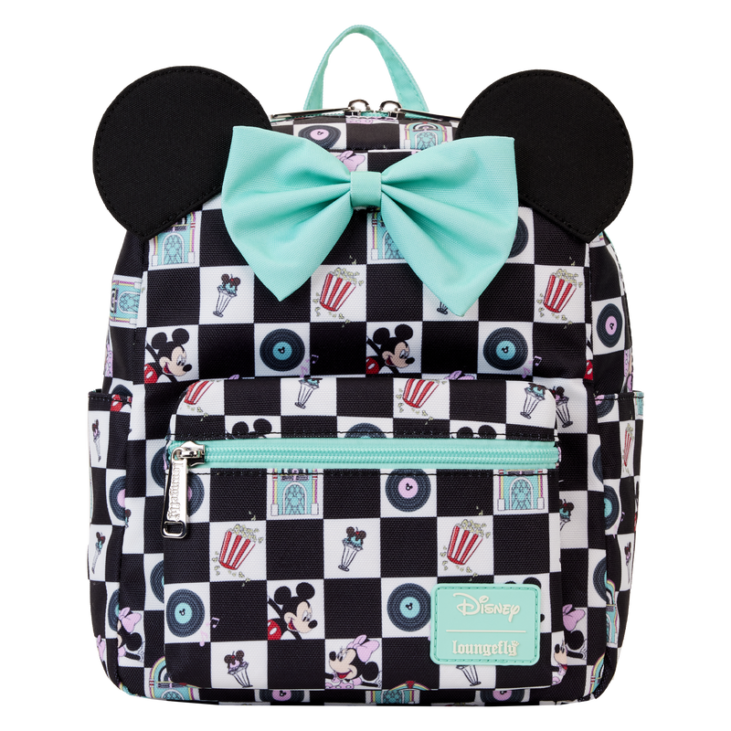 Loungefly x Mickey & Minnie Date Night Diner Checkered All-Over Print Nylon Mini Backpack