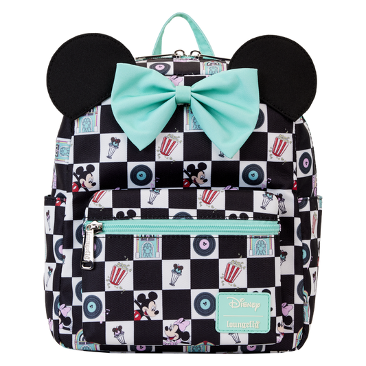 Loungefly x Mickey & Minnie Date Night Diner Checkered All-Over Print Nylon Mini Backpack