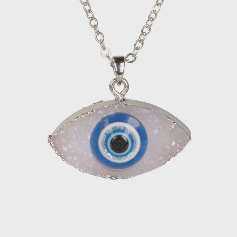 Evil Eye Silver Druzy Necklace