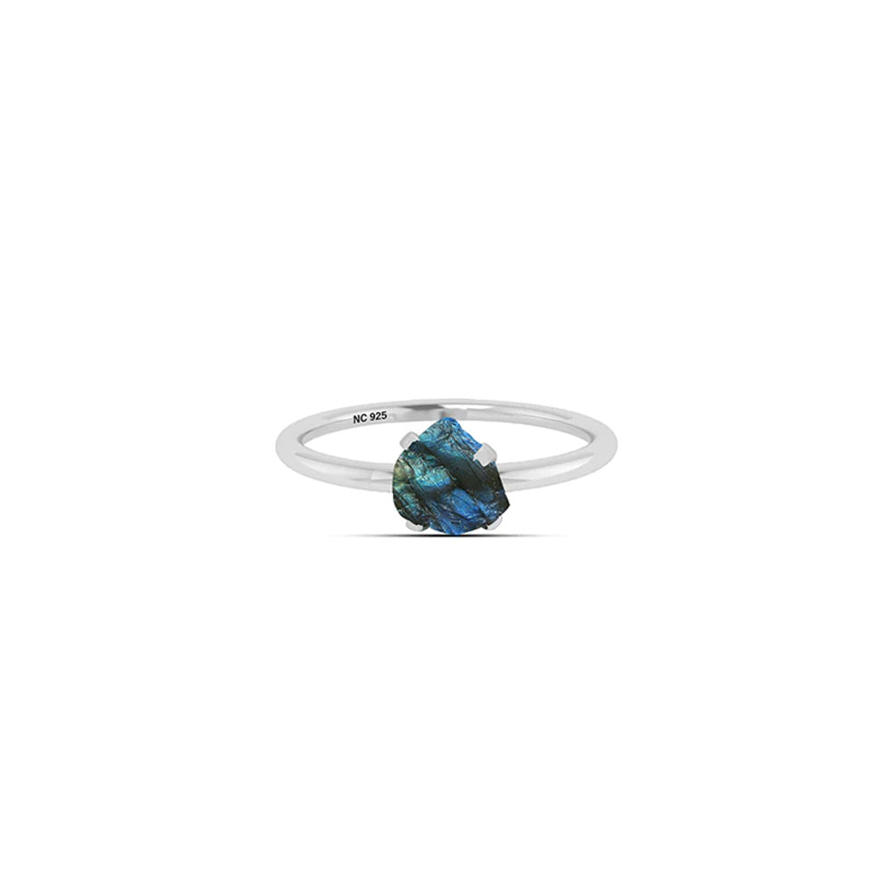 Natural Rough Labradorite Ring - 925 Sterling Silver
