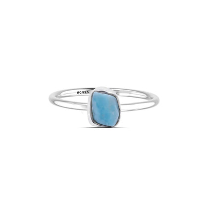 Natural Rough Larimar Ring - 925 Sterling Silver