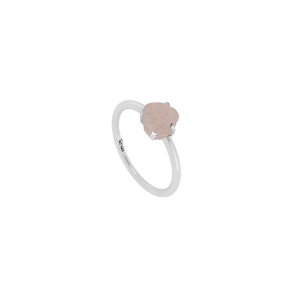 Natural Rough Rose Quartz Ring - 925 Sterling Silver