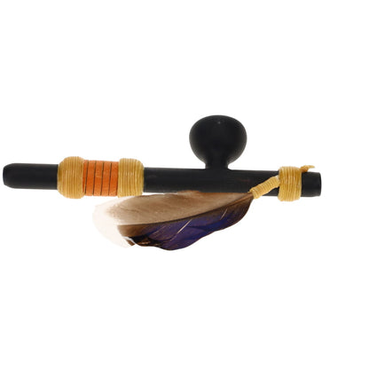 Owls Feather Glass Small Black Peace Pipe with Purple Feather