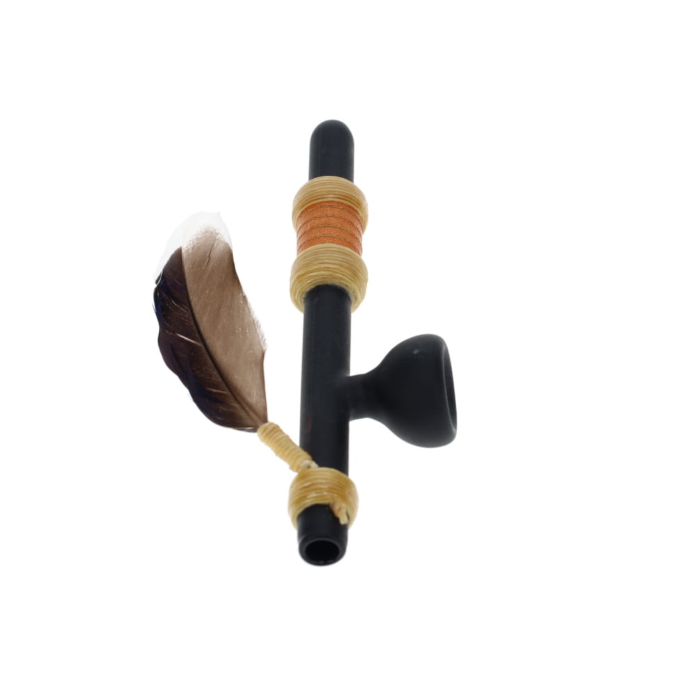 Owls Feather Glass Small Black Peace Pipe with Purple Feather