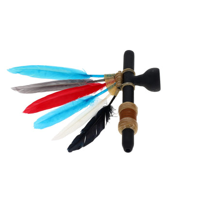 Owls Feather Glass Small Black Peace Pipe with Red & Blue Feather