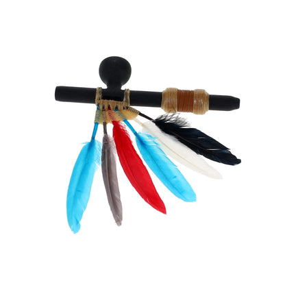 Owls Feather Glass Small Black Peace Pipe with Red & Blue Feather