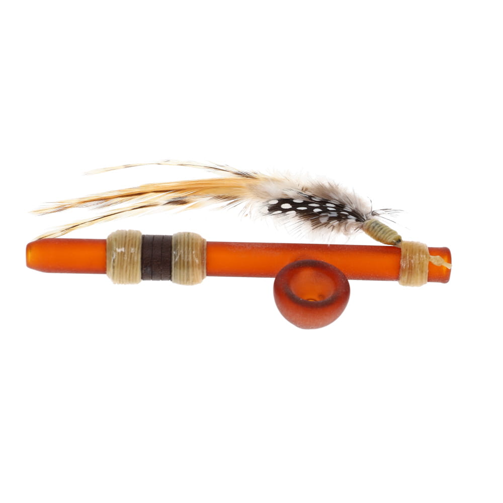Owls Feather Glass Small Brown Peace Pipe with Dot Feather