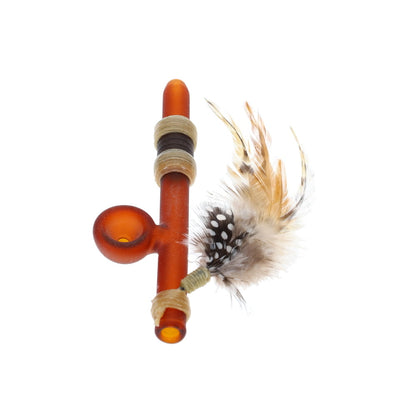 Owls Feather Glass Small Brown Peace Pipe with Dot Feather