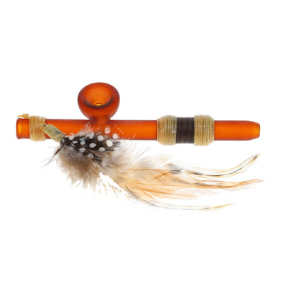 Owls Feather Glass Small Brown Peace Pipe with Dot Feather