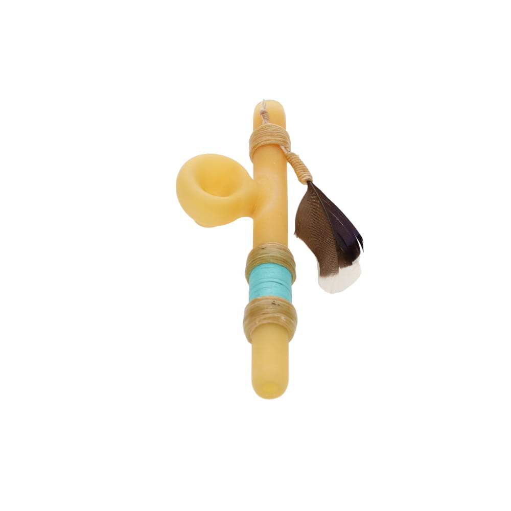 Owls Feather Glass Small Yellow Peace Pipe with Turquoise Wrap