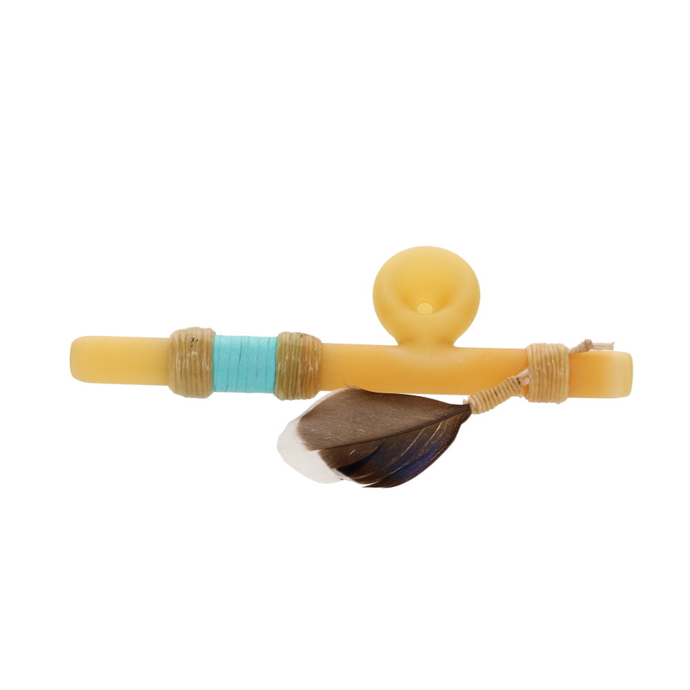 Owls Feather Glass Small Yellow Peace Pipe with Turquoise Wrap