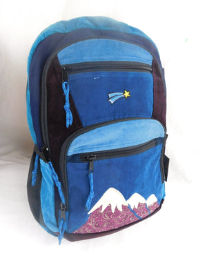 Patchwork Corduroy Backpack with Mountain Embroidered Applique