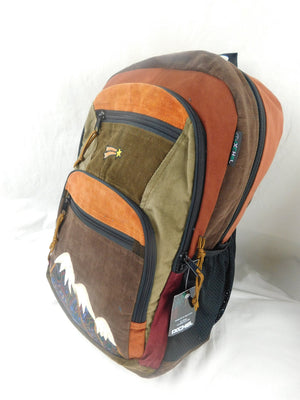 Patchwork Corduroy Backpack with Mountain Embroidered Applique