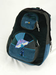 Patchwork Corduroy Backpack with Mushroom Applique