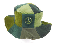 Patchwork Floppy Hat with Peace Sign Embroidery