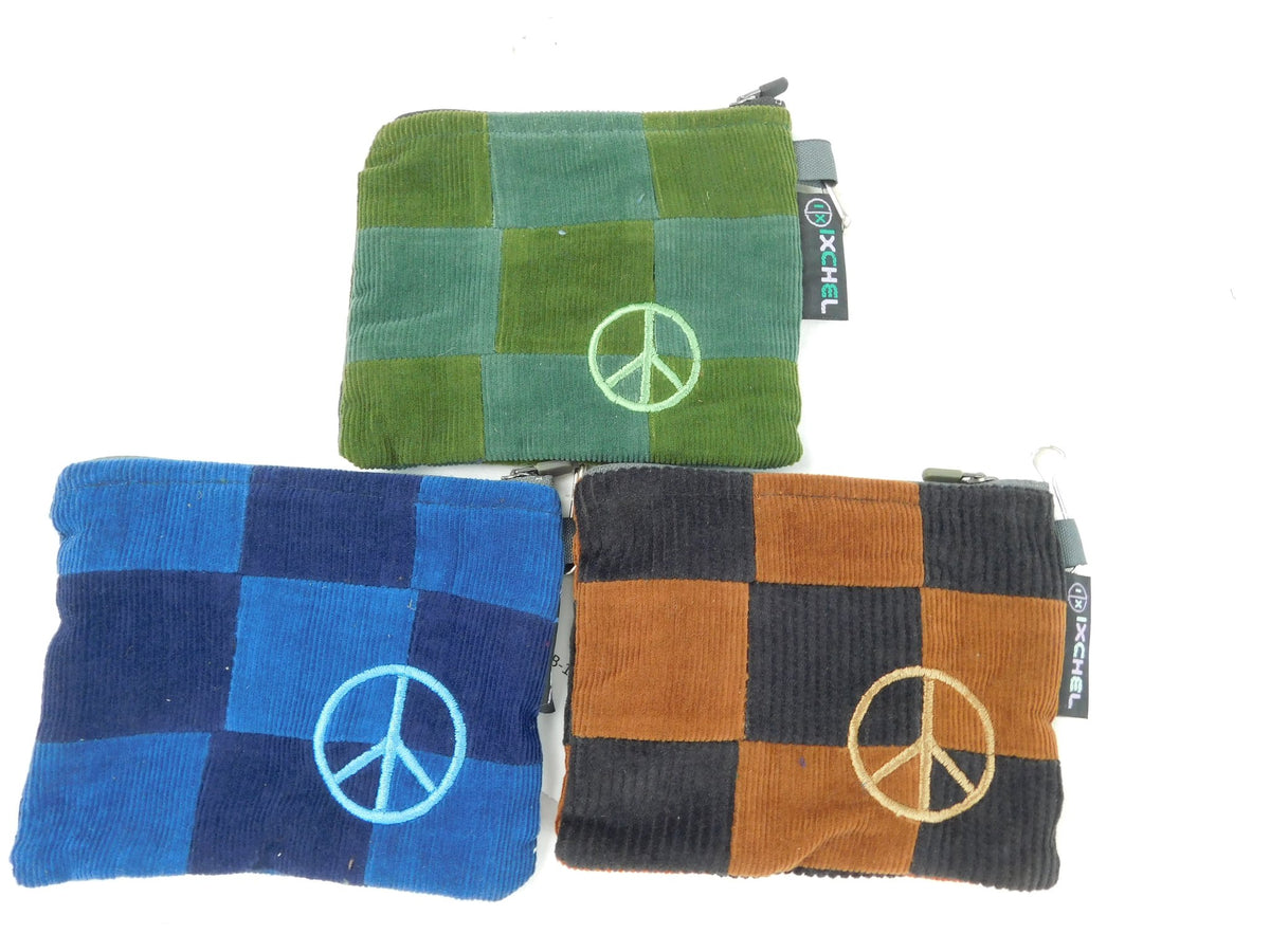 Patchwork Zipper Coin Purse with Peace Sign - Medium
