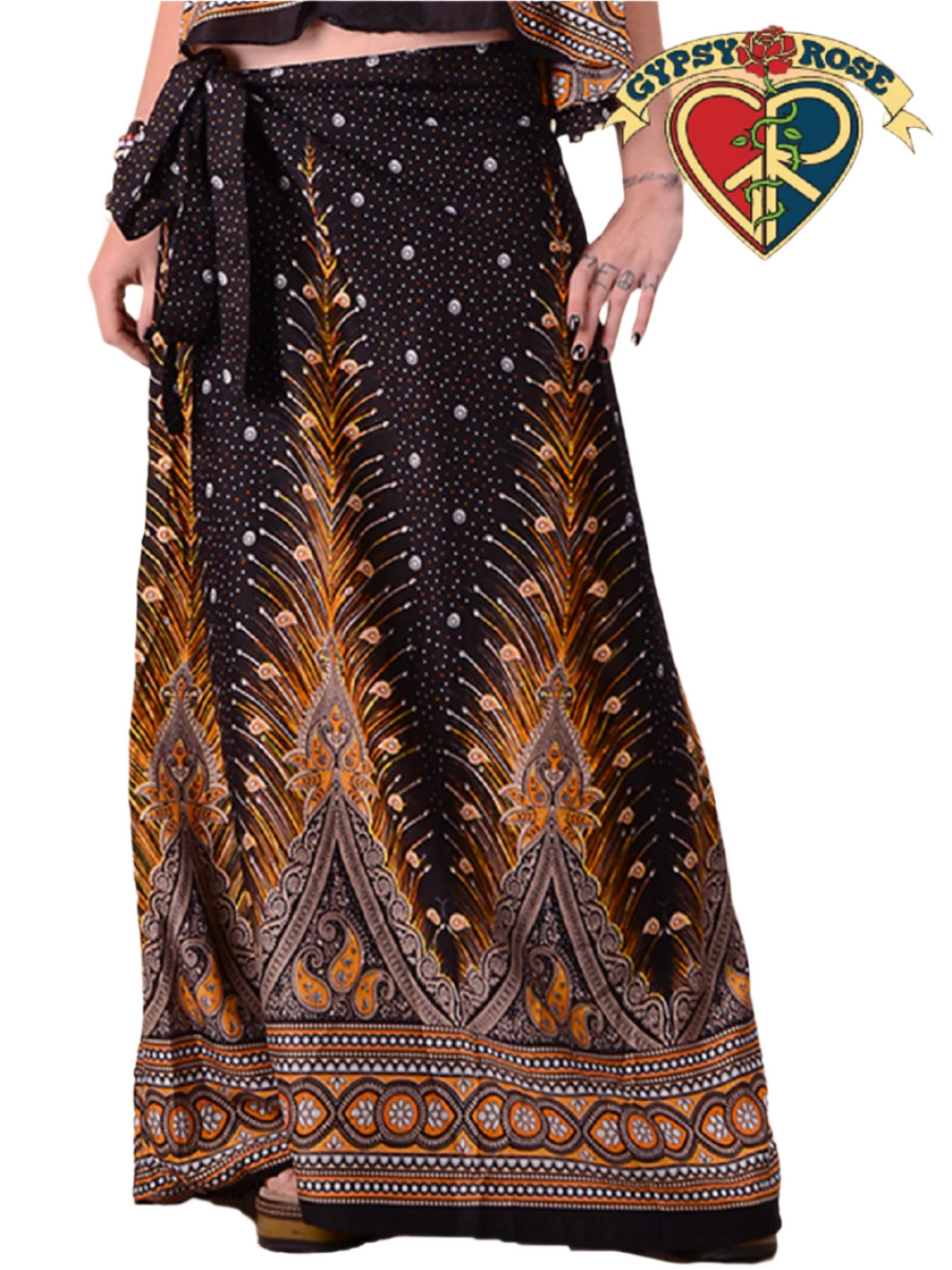 Plumage Parade Print Rayon Wrap Skirt SALE