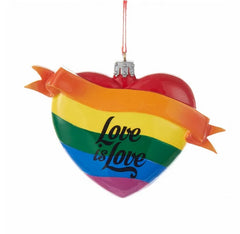 Pride Rainbow "Love Is Love" Ribbon Heart Ornament