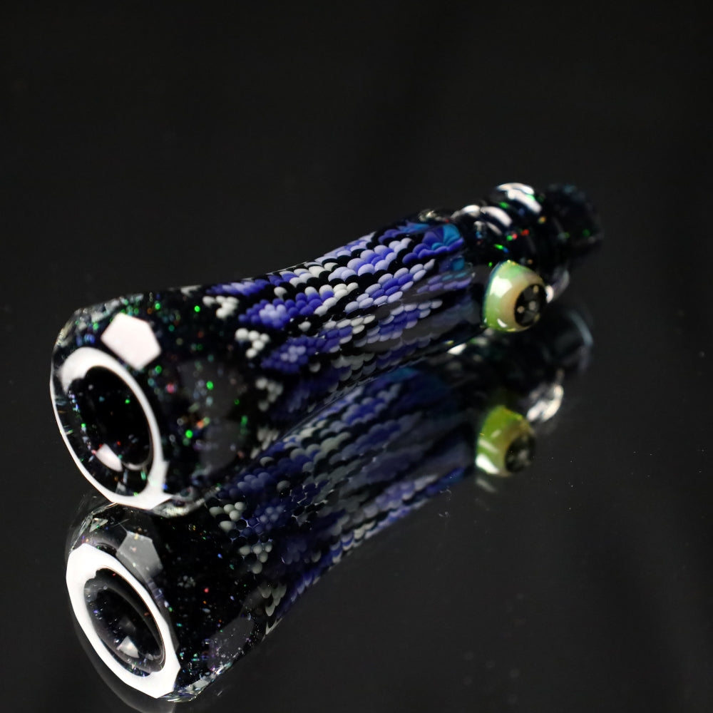 Rotational Science Glass Cold Worked & Faceted Peyote Stich Chillum #14 / BLK/CRSH