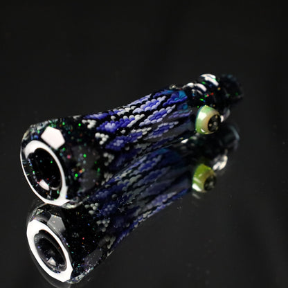 Rotational Science Glass Cold Worked & Faceted Peyote Stich Chillum #14 / BLK/CRSH