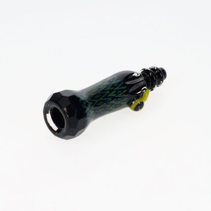 Rotational Science Glass Cold Worked & Faceted Peyote Stich Chillum #11 / BLK/CRSH