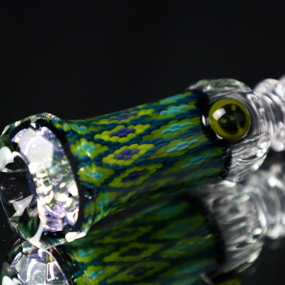 Rotational Science Glass Cold Worked & Faceted Peyote Stich Chillum #12 / CLR/CRSH
