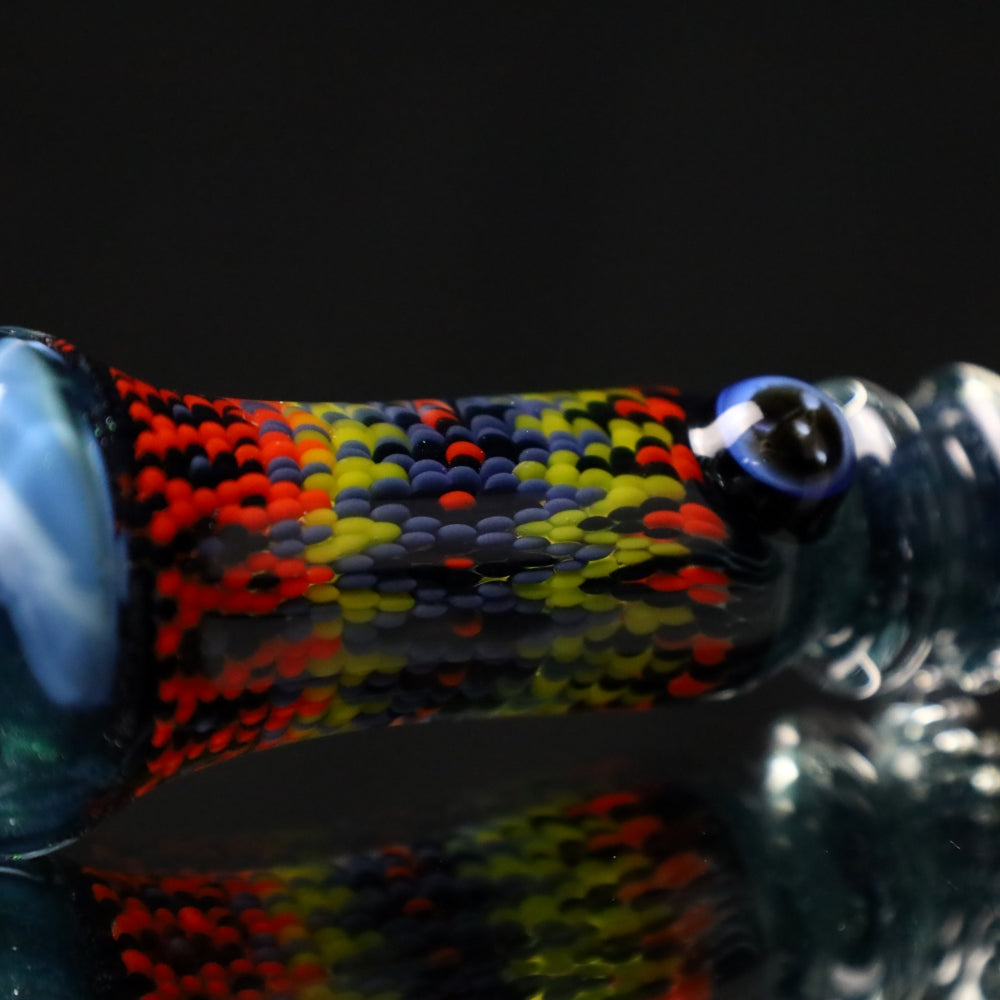 Rotational Science Glass Cold Worked & Faceted Peyote Stich Chillum #20 / MDBLUCRS
