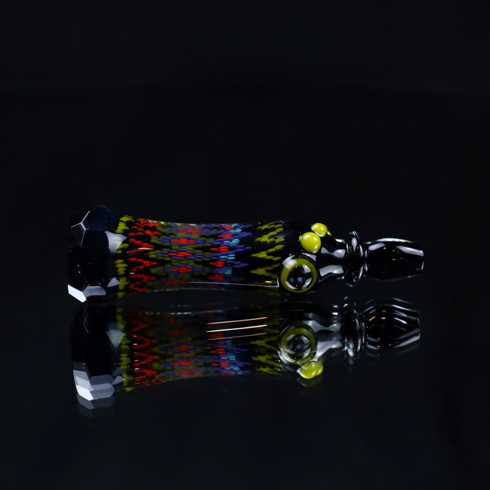 Rotational Science Glass Cold Worked & Faceted Peyote Stich Chillum #9 / BLK/CRSH