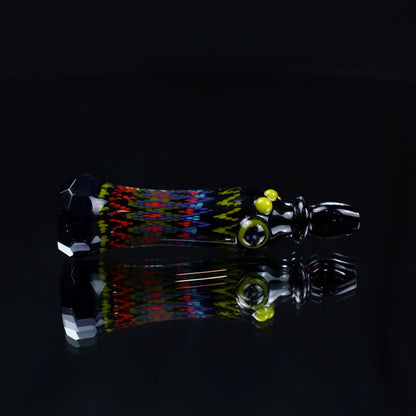 Rotational Science Glass Cold Worked & Faceted Peyote Stich Chillum #9 / BLK/CRSH