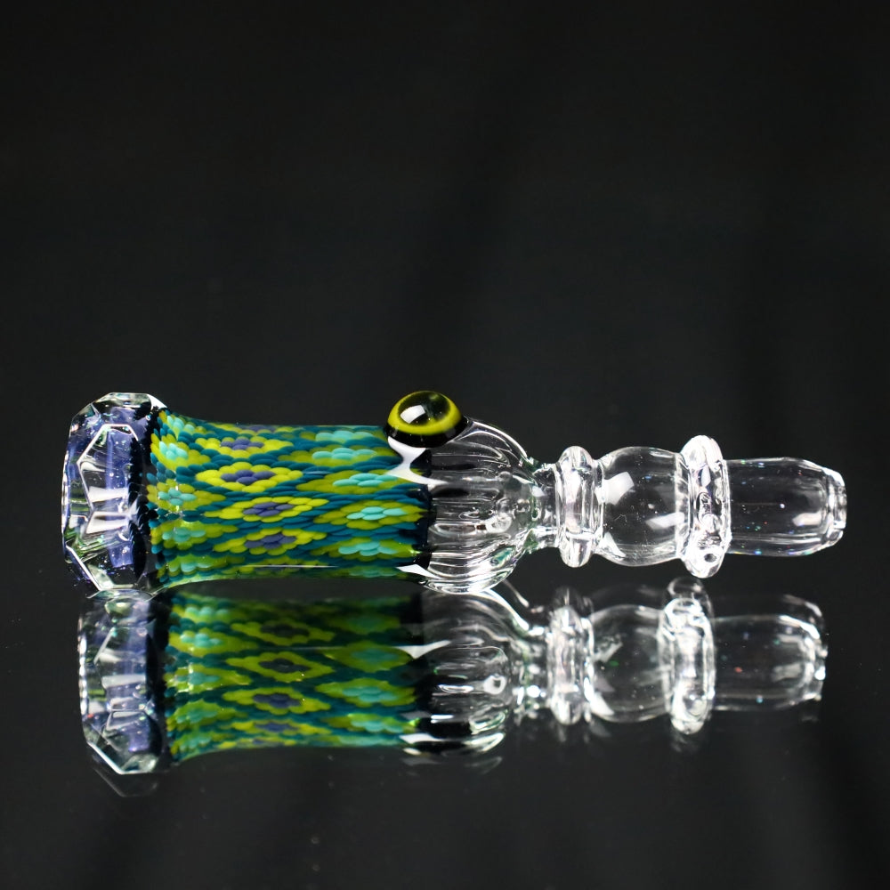 Rotational Science Glass Cold Worked & Faceted Peyote Stich Chillum #12 / CLR/CRSH