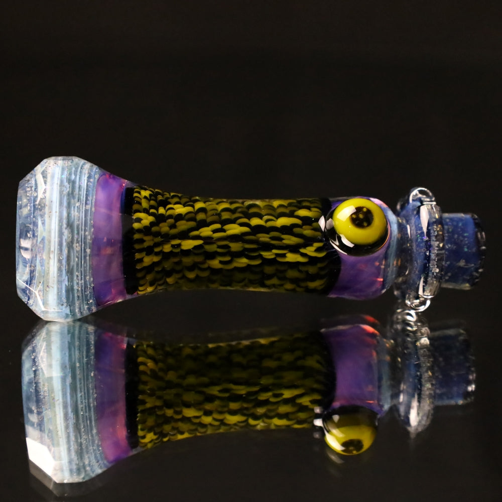 Rotational Science Glass Cold Worked & Faceted Peyote Stich Chillum 319 / FUM/PNK