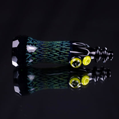 Rotational Science Glass Cold Worked & Faceted Peyote Stich Chillum #11 / BLK/CRSH