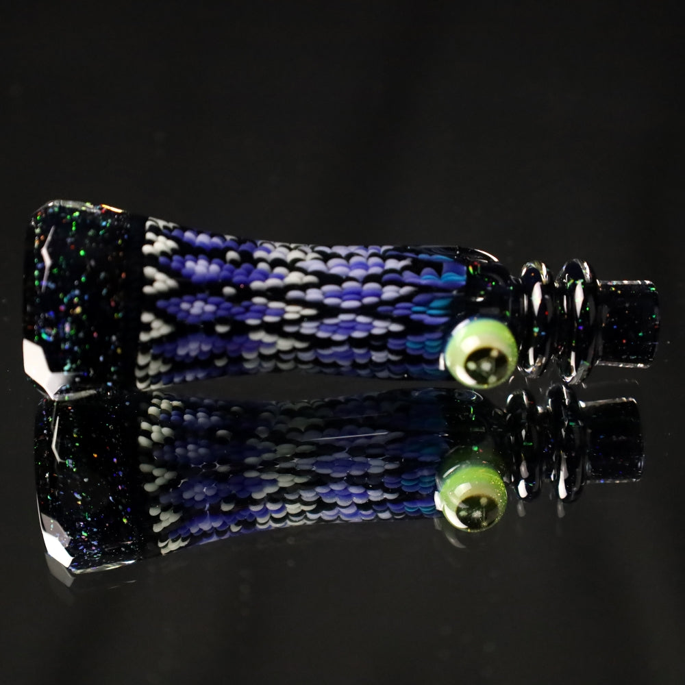 Rotational Science Glass Cold Worked & Faceted Peyote Stich Chillum #14 / BLK/CRSH