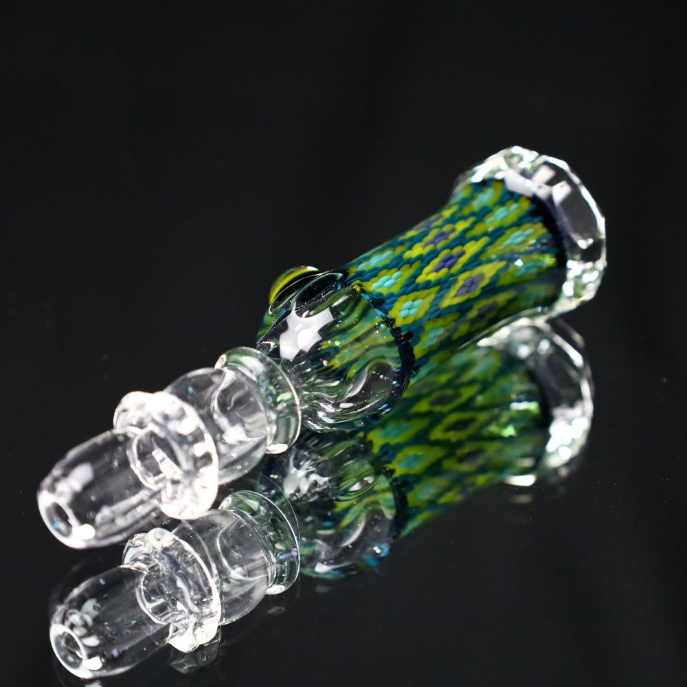 Rotational Science Glass Cold Worked & Faceted Peyote Stich Chillum #12 / CLR/CRSH