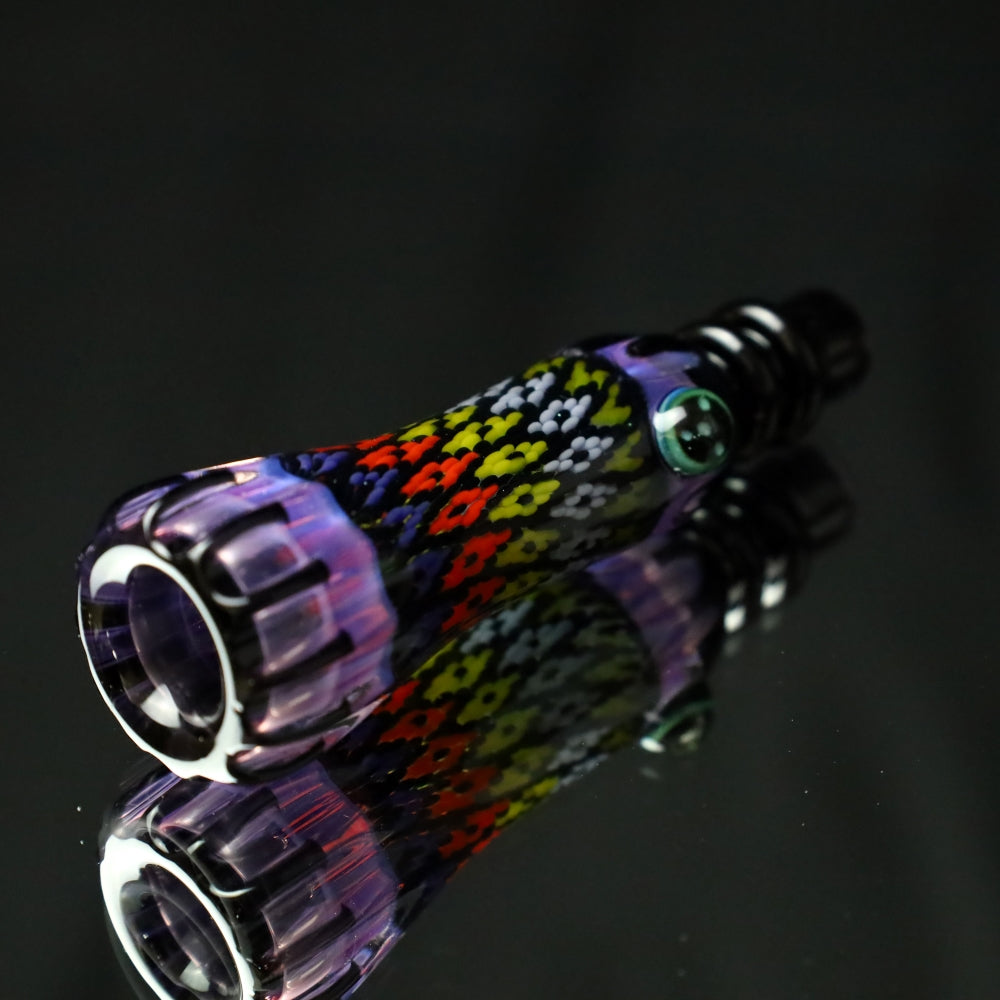 Rotational Science Glass Cold Worked Peyote Stich Chillum #18 / BLK/PNK