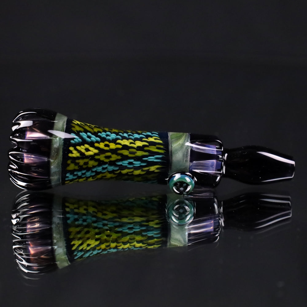 Rotational Science Glass Cold Worked Peyote Stich Chillum #24 / BLK/PNK