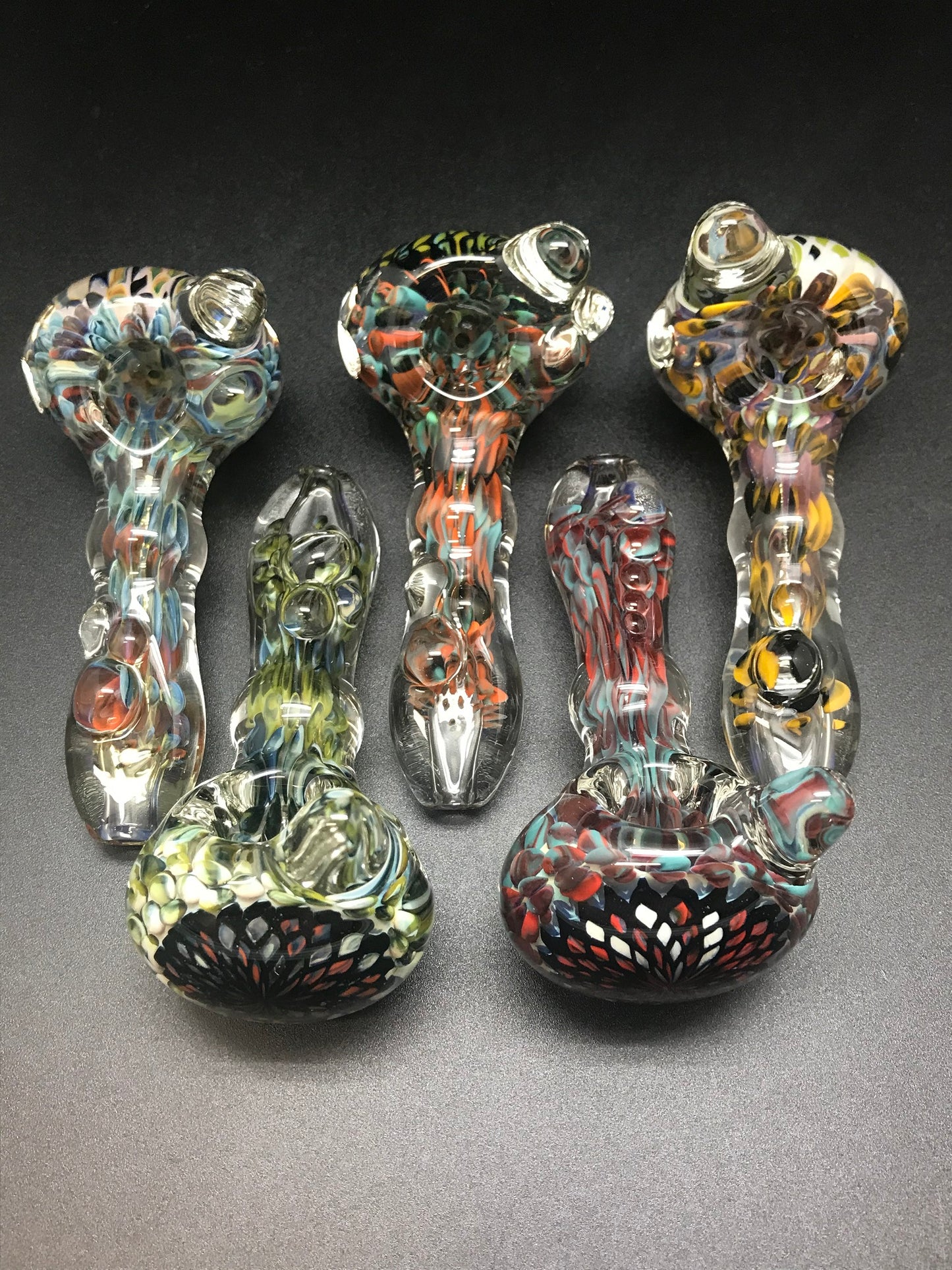 Rotational Science Glass Fumed Dot Fillacello Mixed Color Spoon - Large