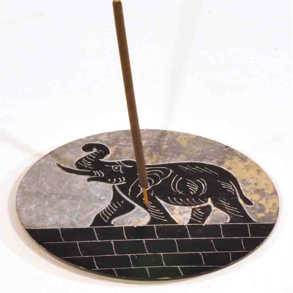 Round Stone Elephant Plate Incense Burner