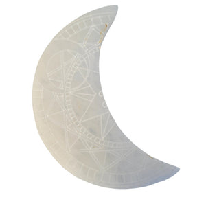 Selenite Carved Moon Crescent - Star Design