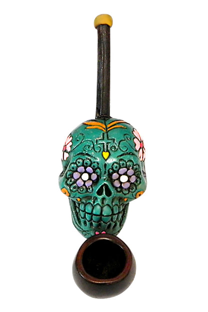 Resin Sugar Skull Pipe - Small