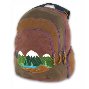 Super Backpack in Heavyweight Cotton Denim with Mountain Applique