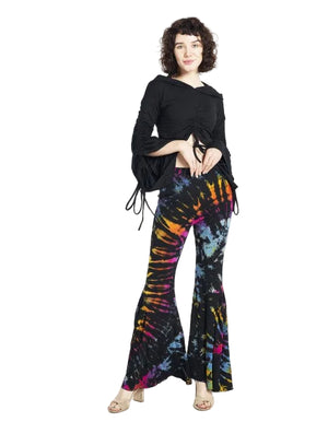 Tie Dyed Bell Bottom Pants in Black and Rainbow