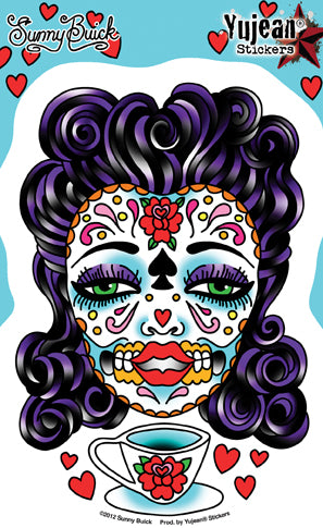 Sunny Buick Tea Time Sugar Skull Sticker SALE